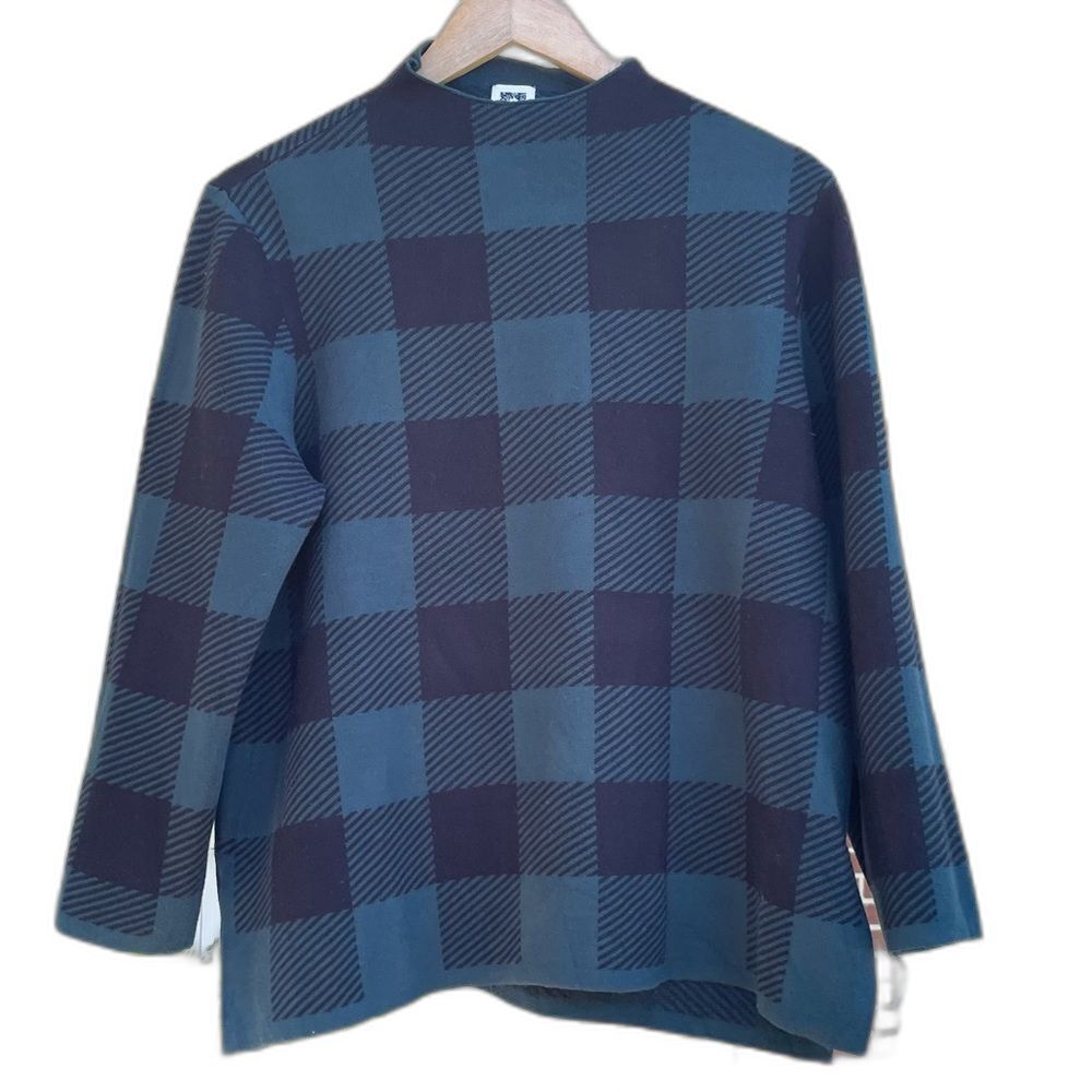 Anne Klein Green and Black buffalo check shirt sweater women’s size large